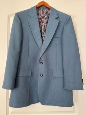 Vintage 70s The Knack Men's Blue Polyester Blazer Sport Coat Retro Lining